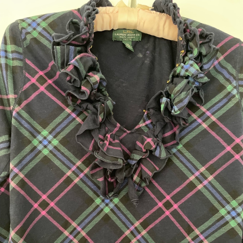 LRL Ralph Lauren Ruffled Plaid Top - Picture 2 of 5